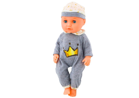 Babydocka 35 cm med ljud, kissfunktion och nappflaska, grå pyjamas