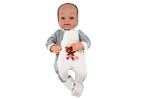 Babydocka 35 cm med rörliga armar/ben, napp på snöre och filt