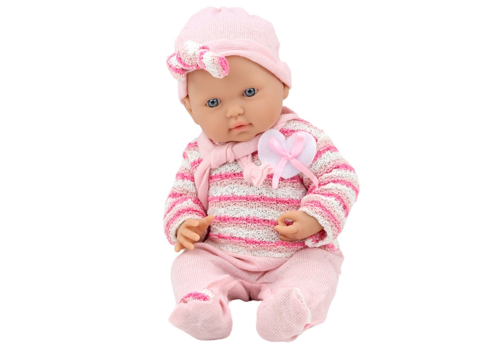 Babydocka 39 cm med rörliga armar/ben, rosa kläder, 18+ mån
