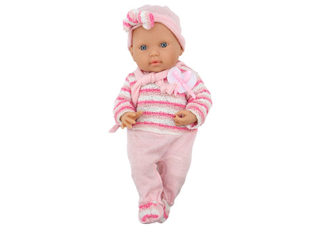 Babydocka 39 cm med rörliga armar/ben, rosa kläder, 18+ mån