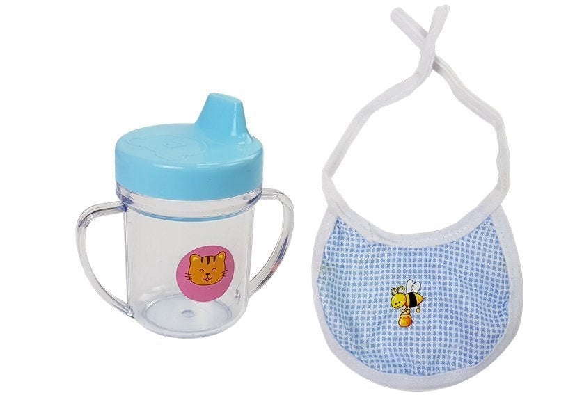 Babydocka med ljud 12 st, flaska napp haklapp, blå pyjamas 3+