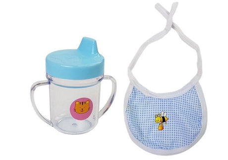 Babydocka med ljud 12 st, flaska napp haklapp, blå pyjamas 3+