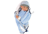 Babydukka 46 cm med napp och stjärnmönstrad filt, från 3 år