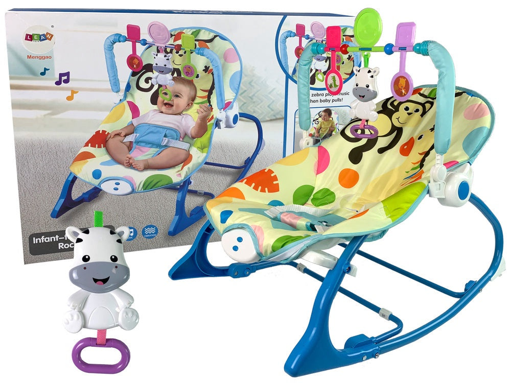 Babygunga/gungstol med musik & vibration, blå zebra, 0-3 år 18 kg