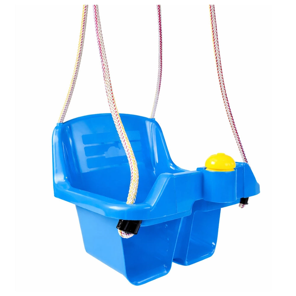 Babygunga med ryggstöd och framskydd blå plast 10+ mån 19 kg
