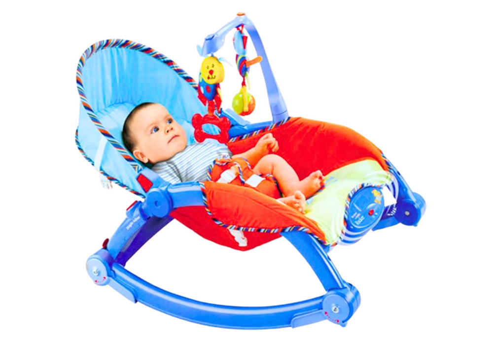 Babygungstol med 3 lutningslägen, 2 rassel & 3-punktsbälte 0-18 kg