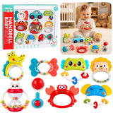 Babyrattlar set 9-pack med tuggdelar och rörliga delar, plast