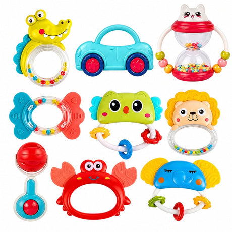 Babyrattlar set 9-pack med tuggdelar och rörliga delar, plast