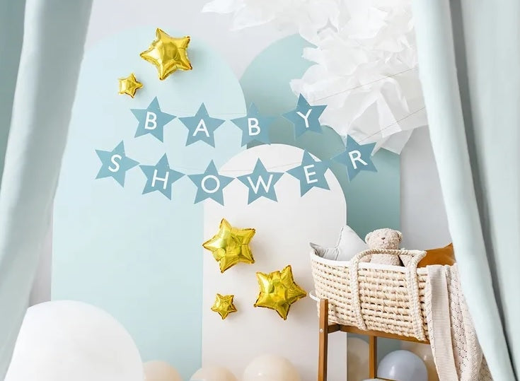 Baby shower-banner ljusblå stjärnor 290 cm x 16,5 cm papper