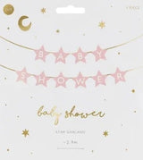 Baby shower-banner ljusrosa med stjärnor 290x16,5 cm snöre 3 m
