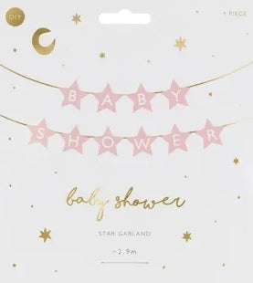 Baby shower-banner ljusrosa med stjärnor 290x16,5 cm snöre 3 m