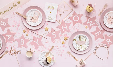 Baby shower-banner ljusrosa med stjärnor 290x16,5 cm snöre 3 m