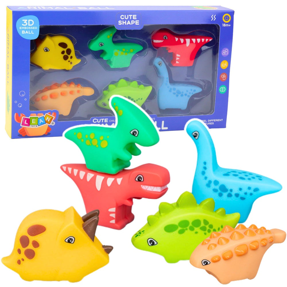 Badleksaker dinosaurier i mjukt gummi med pip, 6-pack, 18+ mån