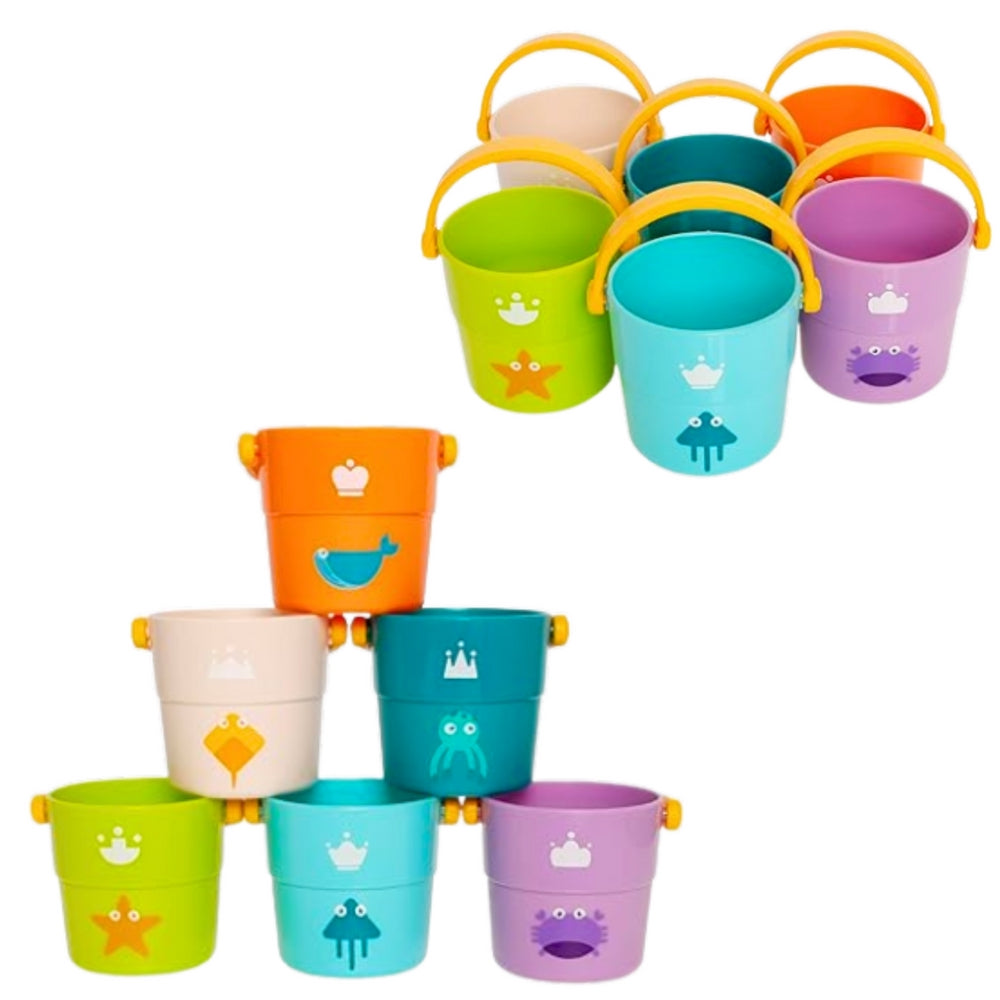 Badleksak stapelbara hinkar 6-pack med hål i botten, från 12 mån