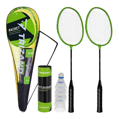 Badmintonset 9 delar med 2 racketar, 6 fjädrar och väska