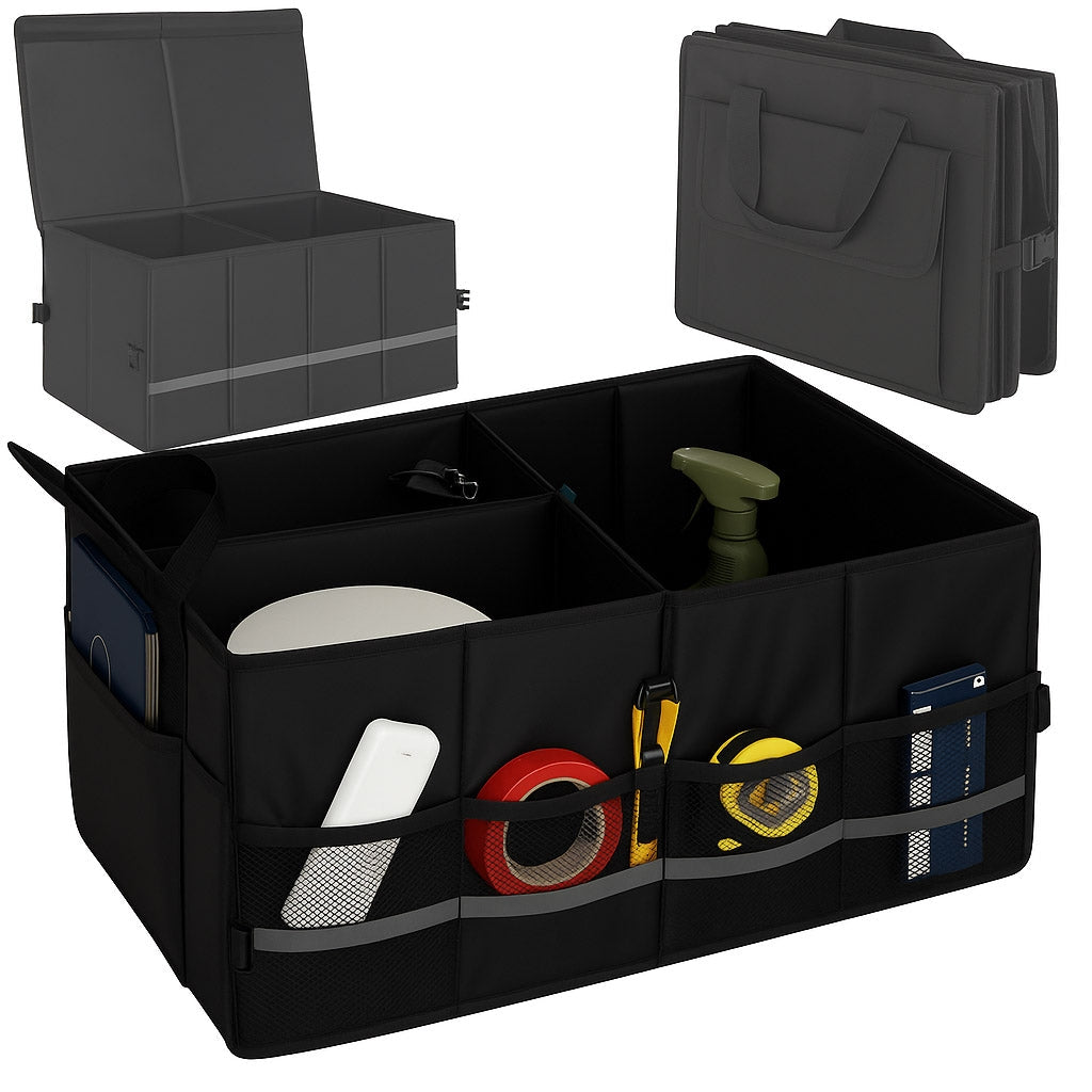 Bagageorganisatör bil 50L 60x35x30 cm med lock reflexband svart