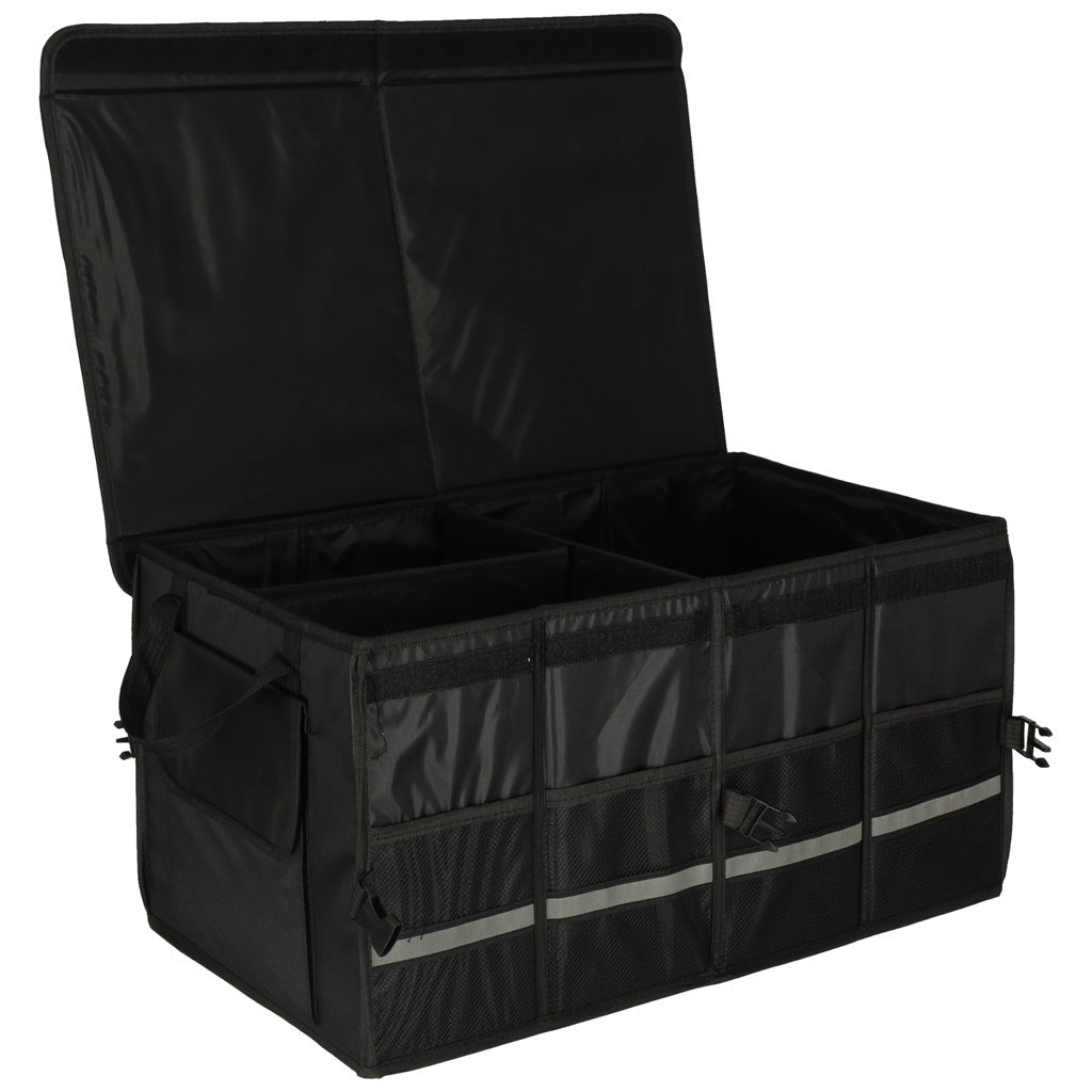 Bagageorganisatör bil 50L 60x35x30 cm med lock reflexband svart