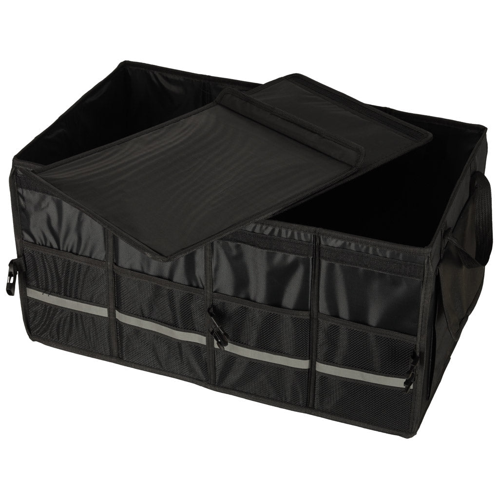 Bagageorganisatör bil 50L 60x35x30 cm med lock reflexband svart