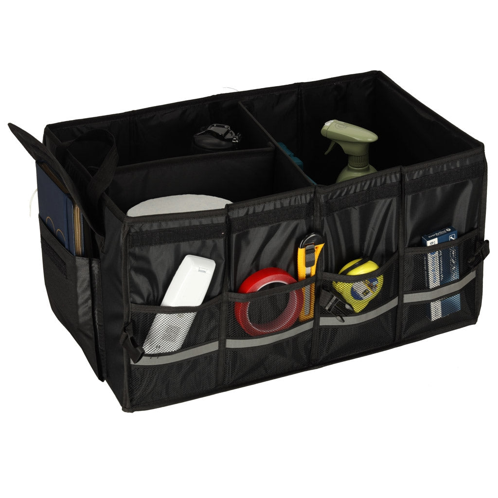 Bagageorganisatör bil 50L 60x35x30 cm med lock reflexband svart