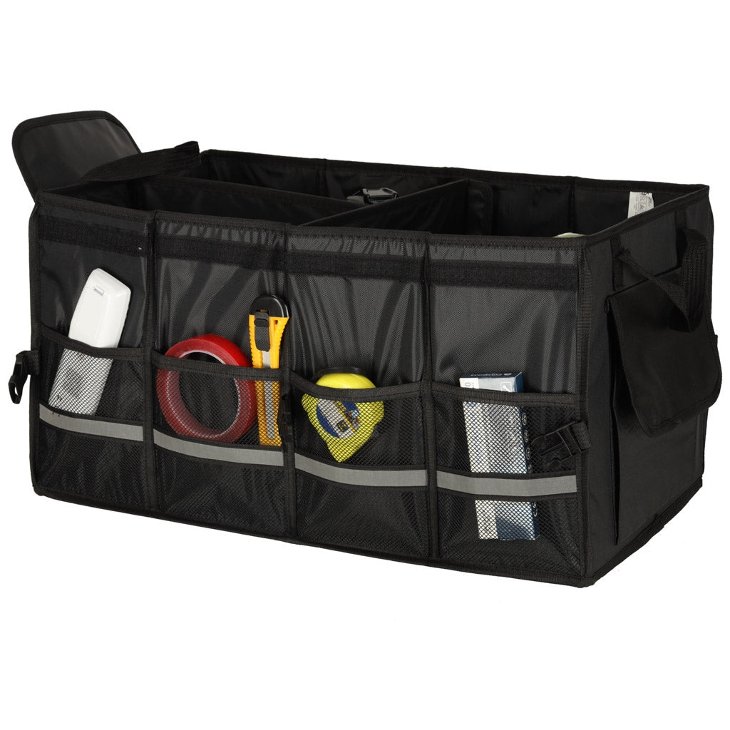 Bagageorganisatör bil 50L 60x35x30 cm med lock reflexband svart