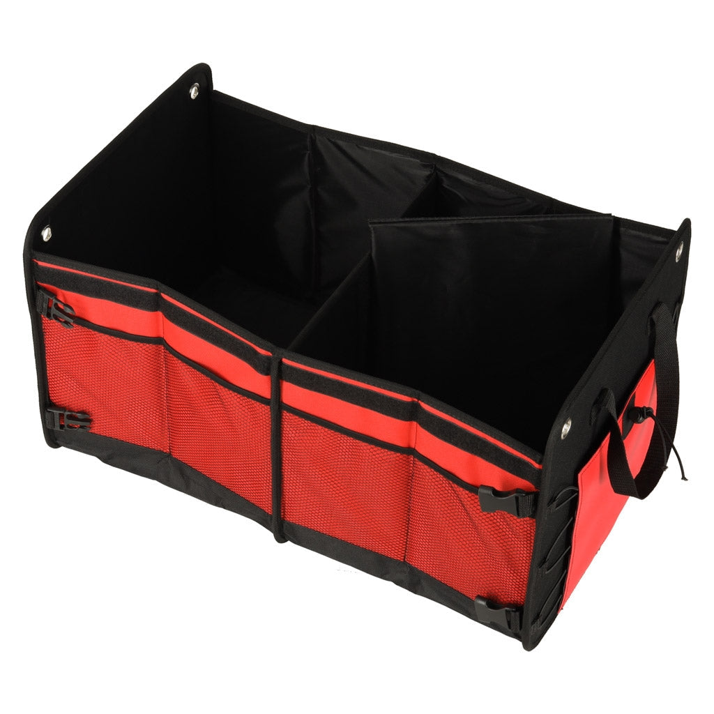 Bagageutrymmesorganizer bil 60L vikbar med lock och avdelare svart/röd