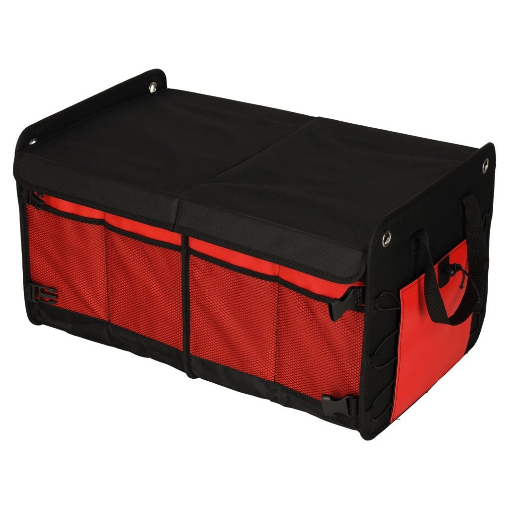 Bagageutrymmesorganizer bil 60L vikbar med lock och avdelare svart/röd