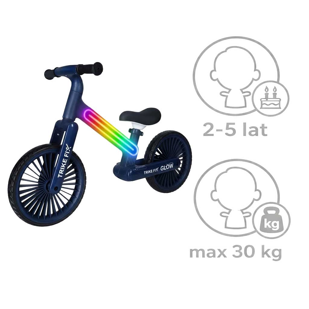 Balanscykel 12" med LED-ljus 20 lägen, marinblå, 2+ år