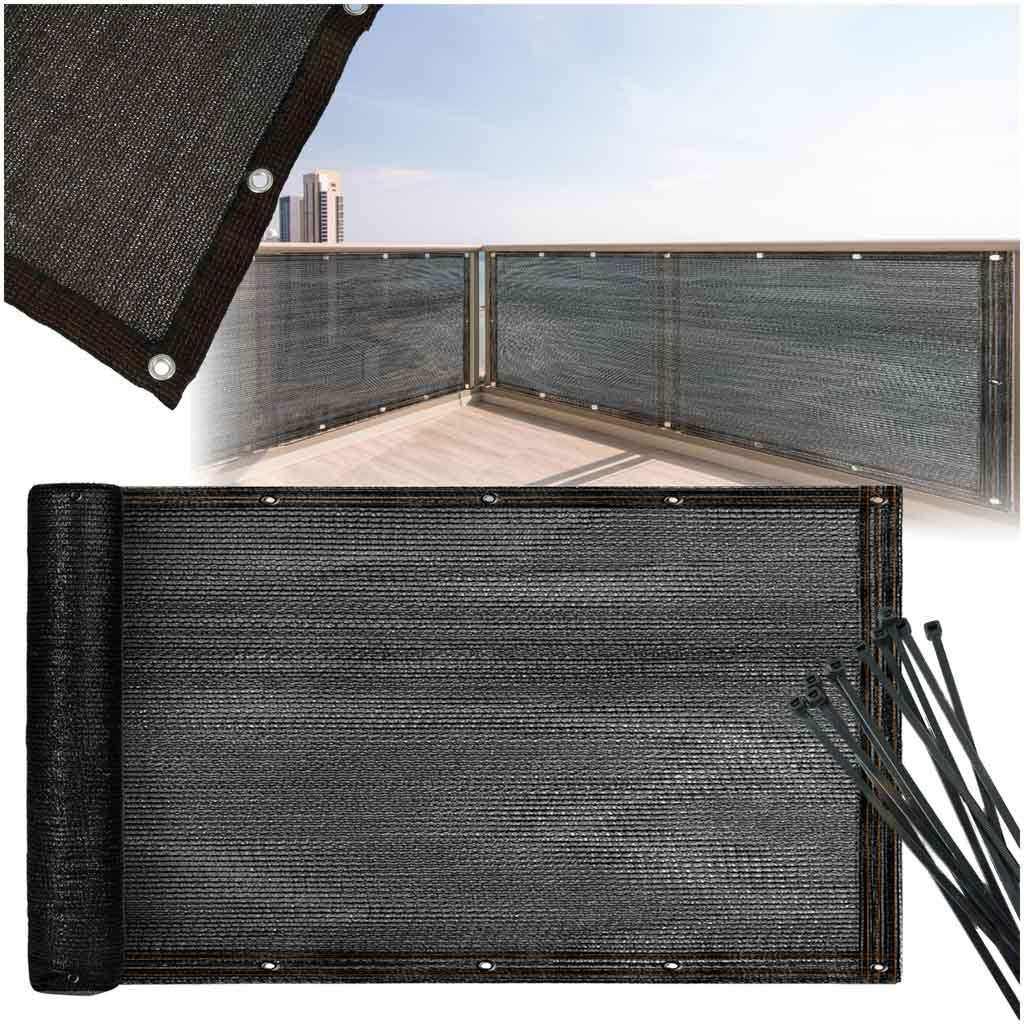 Balkongskydd insynsskydd i PVC-nät svart 105x700 cm med buntband