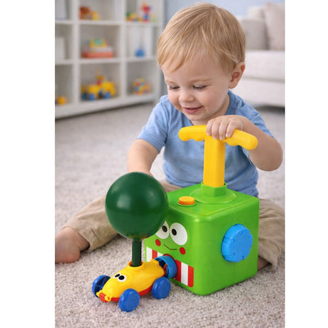 Ballongdriven leksaksbil med pumpstation groda, 2 bilar + 10 ballonger