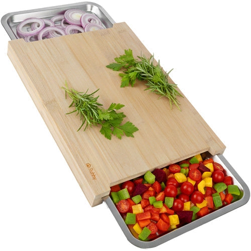 Bambuskärbräda 40x28,5 cm med 2 utdragbara behållare rostfritt