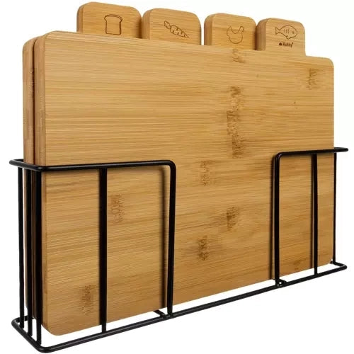 Bambuskärbrädor 4-pack med stativ 28x20 cm