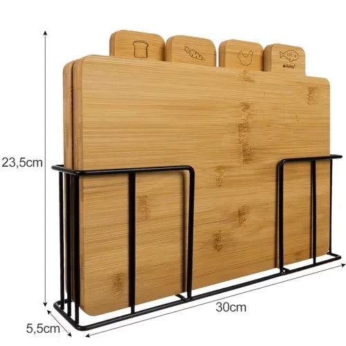 Bambuskärbrädor 4-pack med stativ 28x20 cm