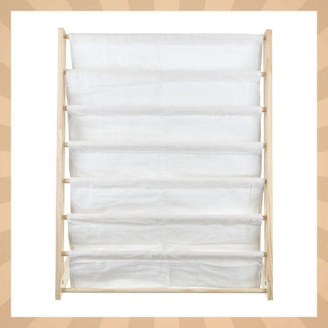 Barnbokhylla i trä/tyg 6 fack 79 cm natur 79x62,5x30 cm