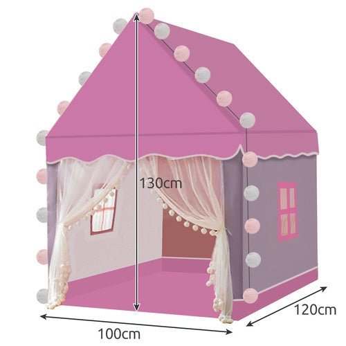 Barnleketøy husform rosa/grå 130x100x120 cm med LED-ljusslinga 3 m