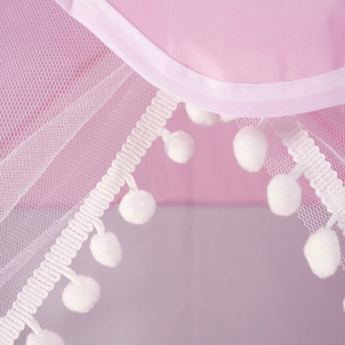 Barnleketøy husform rosa/grå 130x100x120 cm med LED-ljusslinga 3 m