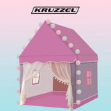 Barnleketøy husform rosa/grå 130x100x120 cm med LED-ljusslinga 3 m