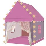 Barnleketøy husform rosa/grå 130x100x120 cm med LED-ljusslinga 3 m
