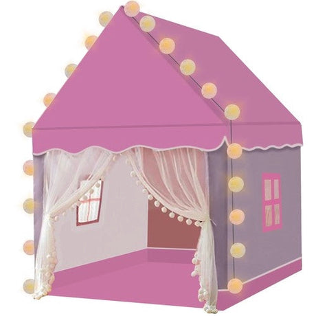 Barnleketøy husform rosa/grå 130x100x120 cm med LED-ljusslinga 3 m