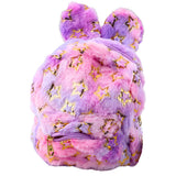 Barnryggsäck plysch med öron och stjärnor lila/rosa 24x22 cm