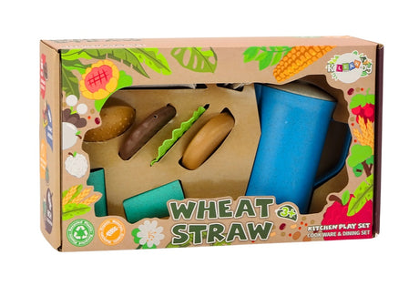 Barnservis leksaksset 11 delar plast med tallrikar, koppar, kanna