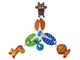 Barnvagnsmobil med klipp 3-pack plyschdjur giraff lejon apa