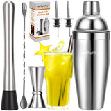 Bartenderset 6 delar i rostfritt stål, shaker 700 ml med sil