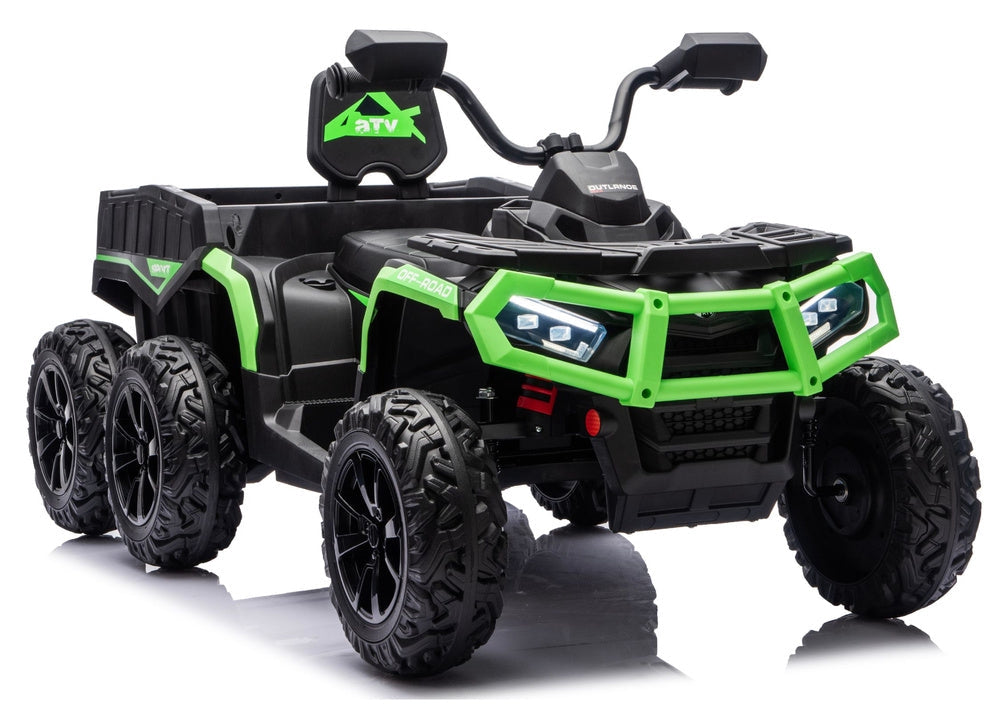 Batteridriven ATV fyrhjuling 24V 6-hjul 4x4 med släp grön