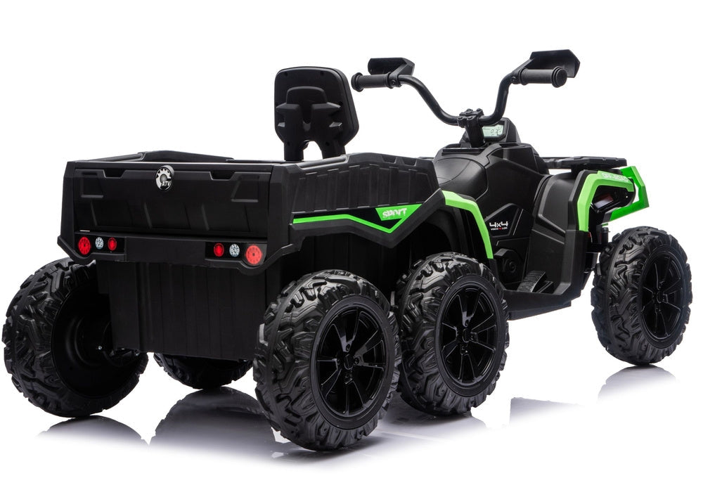 Batteridriven ATV fyrhjuling 24V 6-hjul 4x4 med släp grön