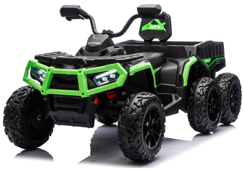 Batteridriven ATV fyrhjuling 24V 6-hjul 4x4 med släp grön