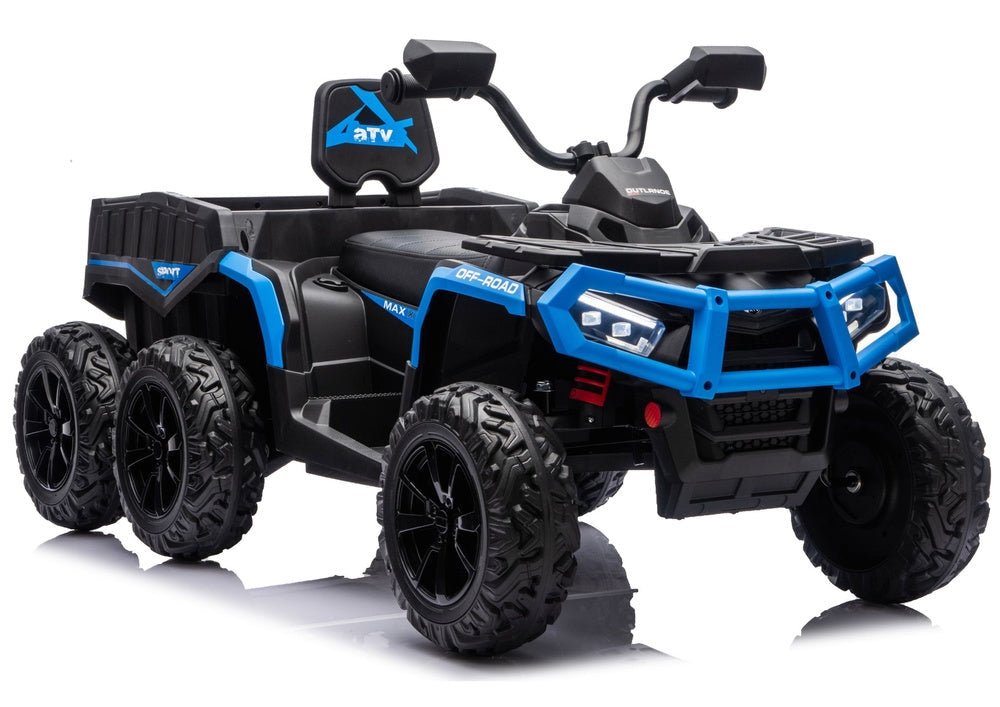 Batteridriven ATV fyrhjuling för barn 4x4 med trailer 6-hjul blå