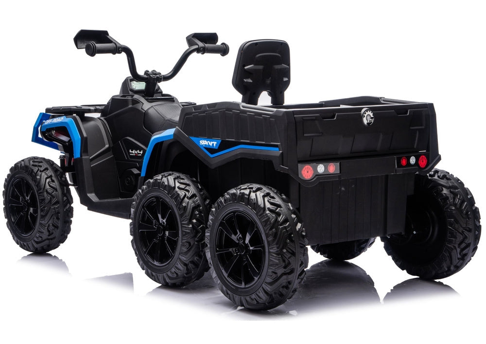 Batteridriven ATV fyrhjuling för barn 4x4 med trailer 6-hjul blå