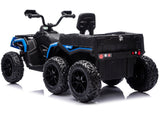 Batteridriven ATV fyrhjuling för barn 4x4 med trailer 6-hjul blå
