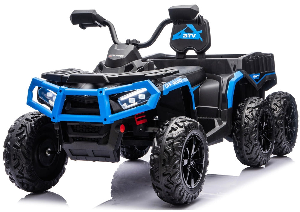 Batteridriven ATV fyrhjuling för barn 4x4 med trailer 6-hjul blå