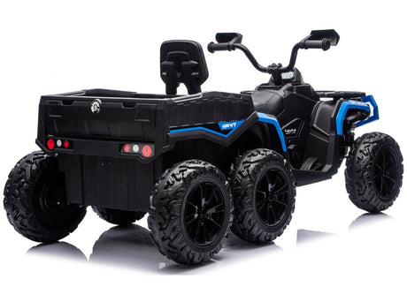 Batteridriven ATV fyrhjuling för barn 4x4 med trailer 6-hjul blå